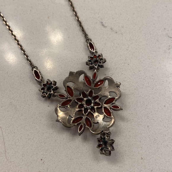 Sterling Silver 925 Garnet and Pearl Necklace - Picture 5 of 5